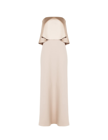Robe longue à ceinture en crêpe scuba avec maxi volants en satin Ri...