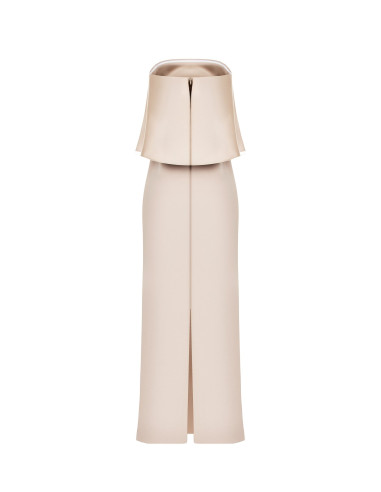 Long Sash Dress In Scuba Crepe With Maxi Ruffles In Satin Rinascime...