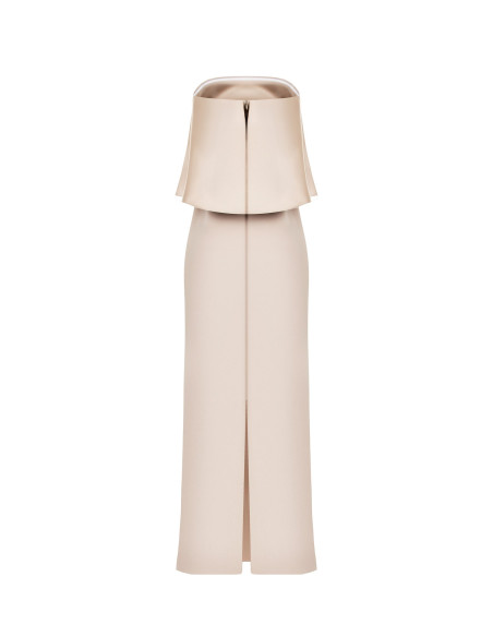 Long Sash Dress In Scuba Crepe With Maxi Ruffles In Satin Rinascime...