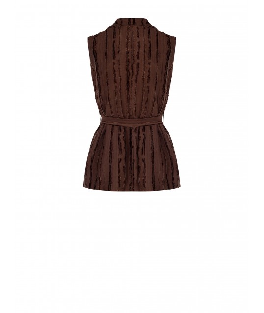 Gilet long rayé en viscose mélangée avec ceinture coordonnée Rinascimento