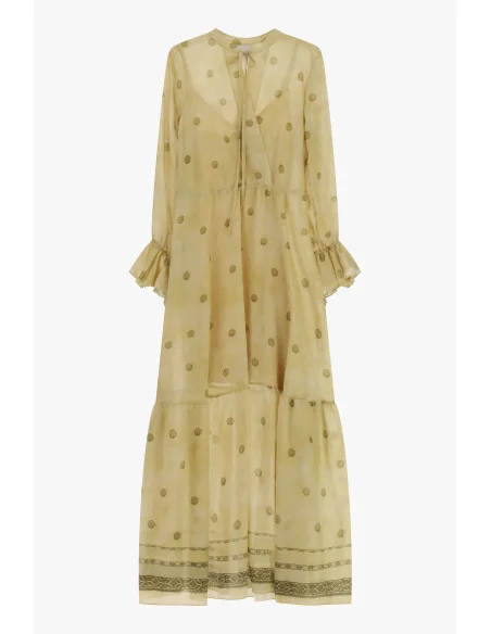 Long Dress With Polka Dot Print And Dixie Ruffle Cuffs