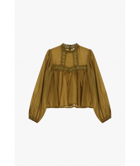 Wide Blouse With Lace Inserts On Neckline Dixie