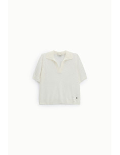 Short Sleeve V-Neck Sweater With Dixie Collar
