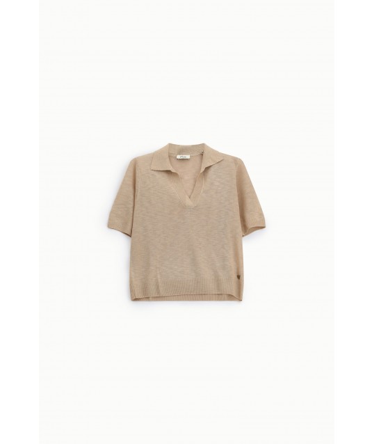 Short Sleeve V-Neck Sweater With Dixie Collar