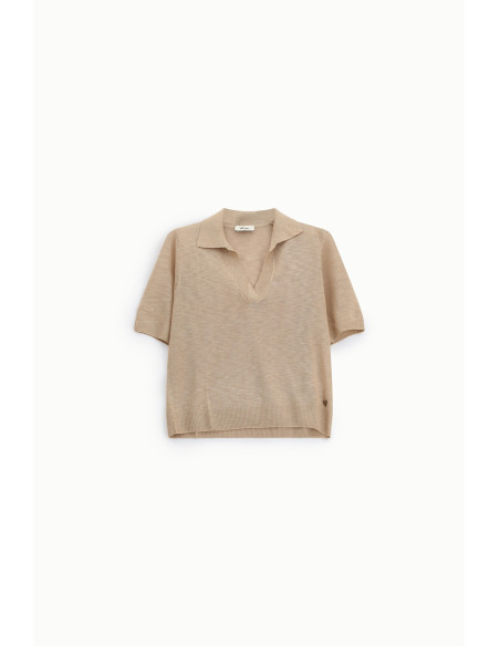 Short Sleeve V-Neck Sweater With Dixie Collar