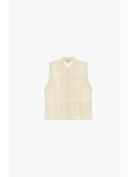 Sleeveless Lace Top With Decorative Buttons Dixie