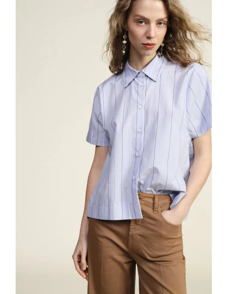 Striped Blouse with Classic Collar and Short Sleeves Dixie