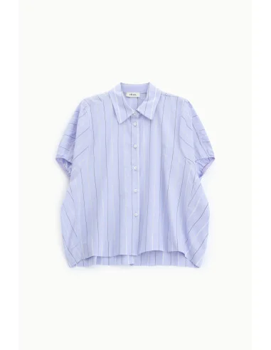 Striped Blouse with Classic Collar and Short Sleeves Dixie
