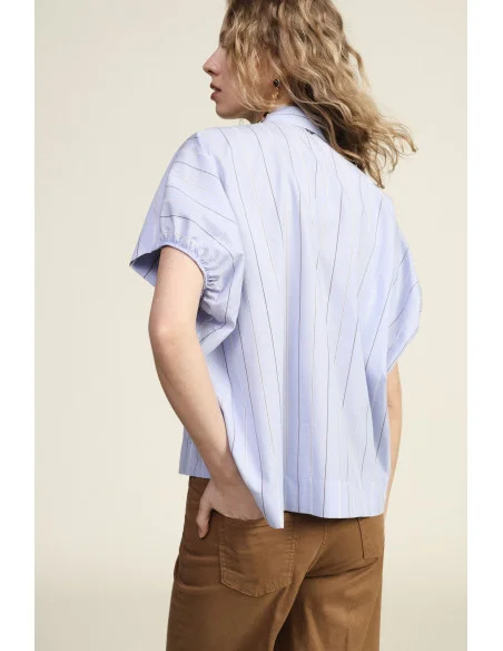 Striped Blouse with Classic Collar and Short Sleeves Dixie