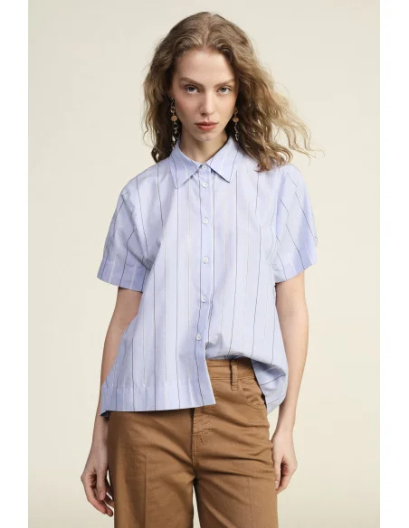 Striped Blouse with Classic Collar and Short Sleeves Dixie