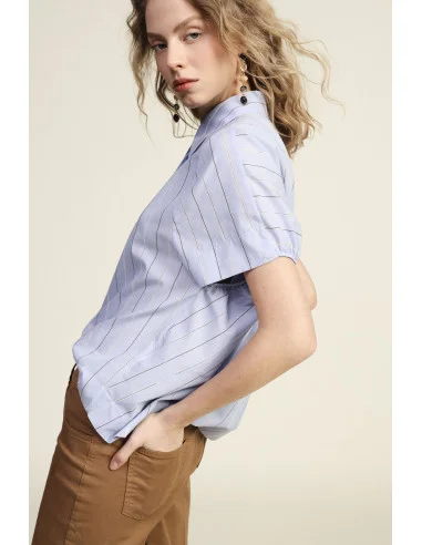 Striped Blouse with Classic Collar and Short Sleeves Dixie