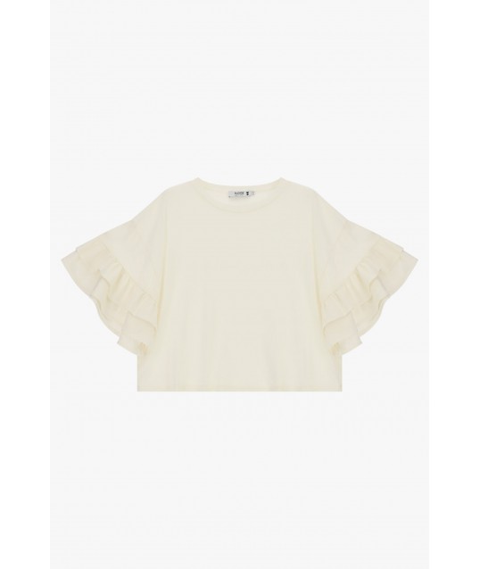 Short Sleeved Ruffle And Straight Top Please