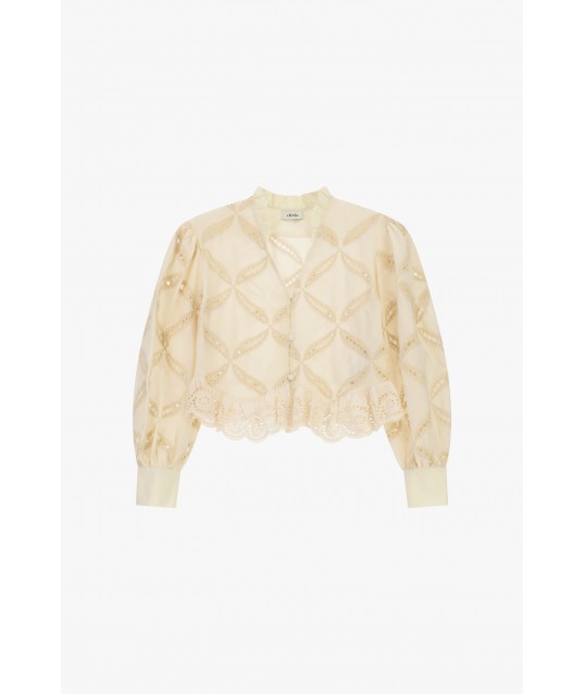 Embroidered Shirt With Wide Sleeves And Scalloped Hemline Dixie