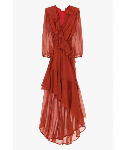 Robe longue à volants asymétriques et ceinture Dixie