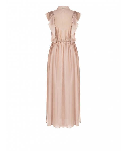 Rinascimento Ultralight Lyocell Turreted Long Dress With Ruffles And Perforated Details