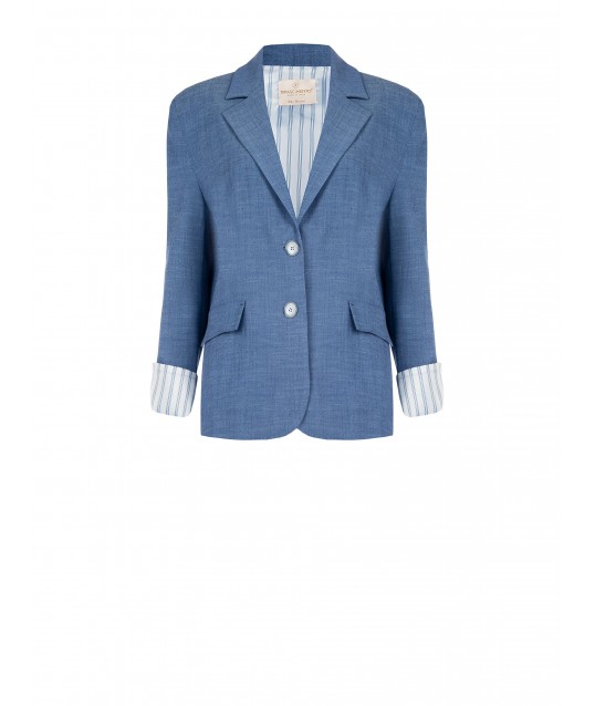 Veste blazer mélangée avec fente au dos et empiècements de chemise en satin rayé Rinascimento