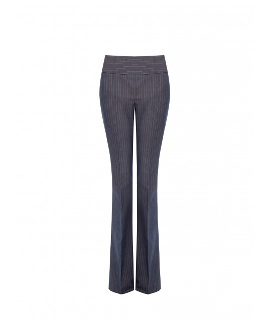 Pantaloni A Zampa In Tessuto Tecnico A Righe Con Fascia Alta In Vita E Zip Laterale Rinascimento