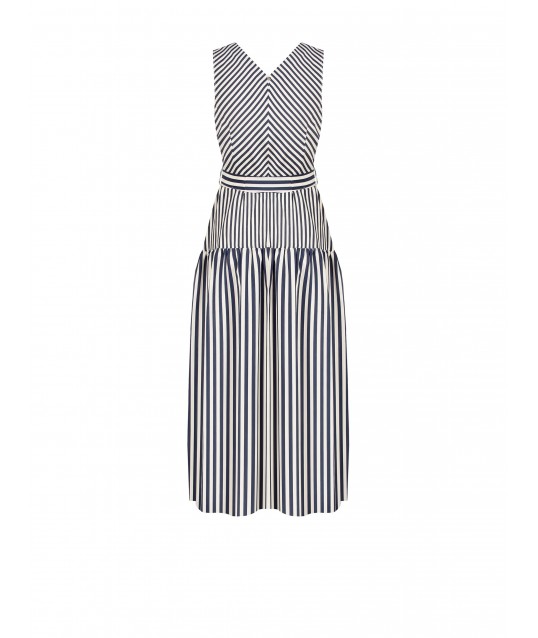 Robe midi à rayures en viscose mélangée avec encolure en V et ceinture coordonnée Rinascimento