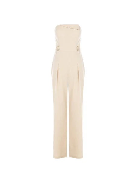 Straight-Leg Strapless Jumpsuit in Lyocell and Linen Blend Rinascimento