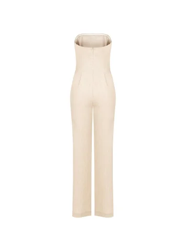 Straight-Leg Strapless Jumpsuit in Lyocell and Linen Blend Rinascimento