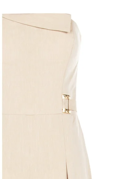 Straight-Leg Strapless Jumpsuit in Lyocell and Linen Blend Rinascimento
