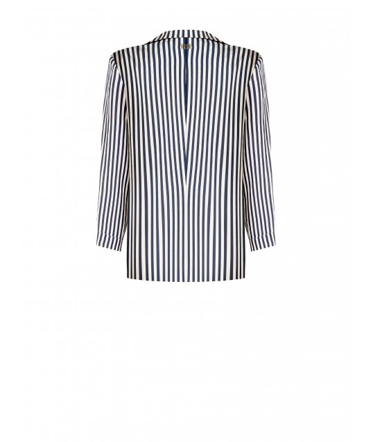 Rinascimento Striped Viscose Blend Wide Open Blazer Jacket