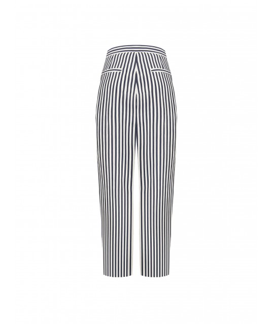 Pantalon palazzo rayé en lin et viscose mélangés avec panneau asymétrique Rinascimento