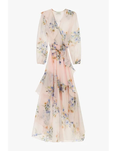 Long Dress With Floral Print And Dixie Ruffles
