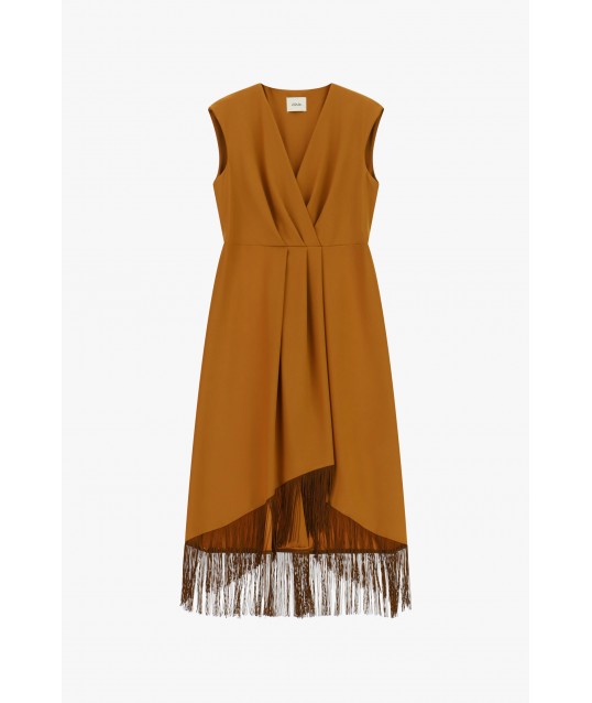 Midi Sleeveless Dress With Asymmetrical Fringes Dixie