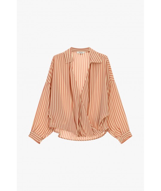 Cross Striped Blouse With Classic Dixie Collar