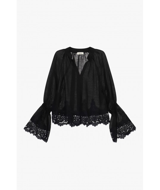 Blusa Trasparente Con Maniche Ampie E Pizzo Dixie