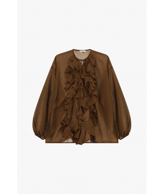 Dixie Wide Blouse With Long Sleeves And Front Ruffles