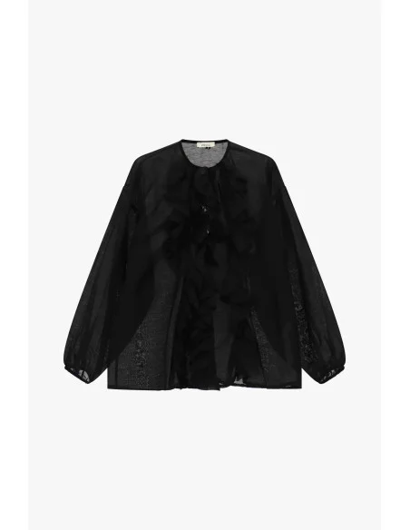 Dixie Wide Blouse with Long Sleeves and Front Ruffles (Chemisier large à manches longues et volants sur le devant)