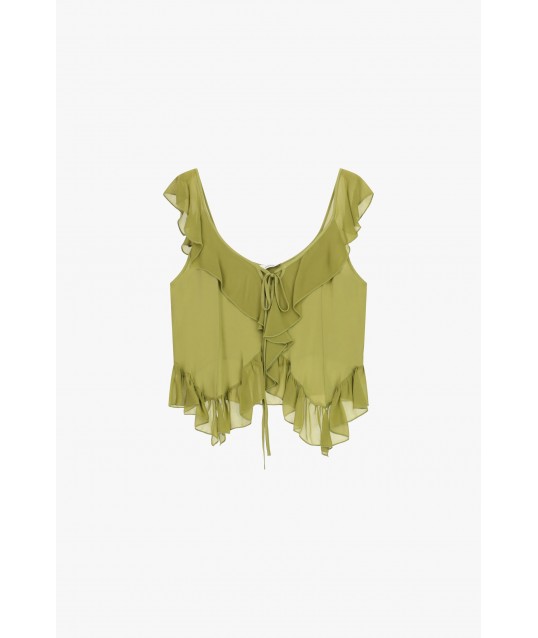 Dixie Top With Ruffles And Wide Knotted Neckline