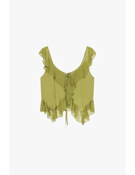 Dixie Top With Ruffles And Wide Knotted Neckline