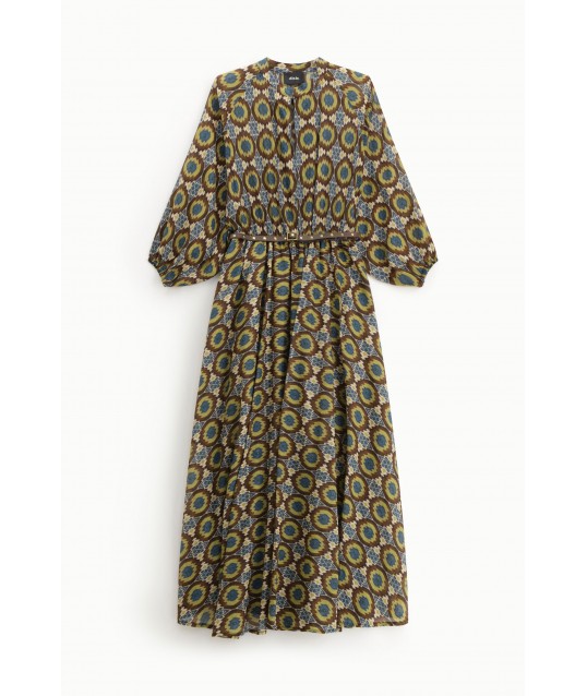 Long Dress With Geometric Print And Dixie Belt
