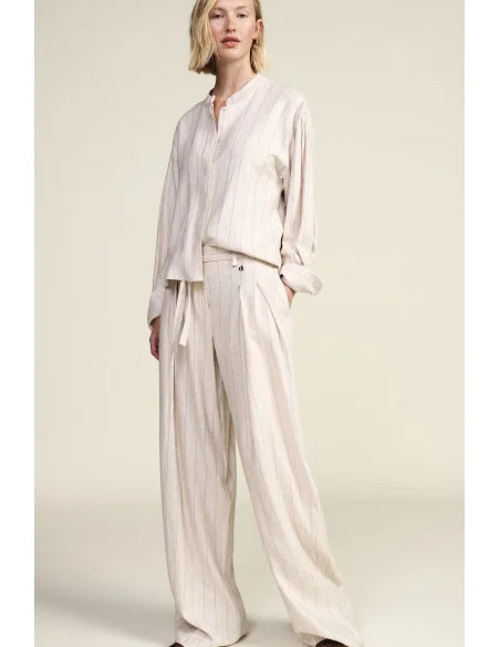Pantalon palazzo rayé avec ceinture nouée Dixie