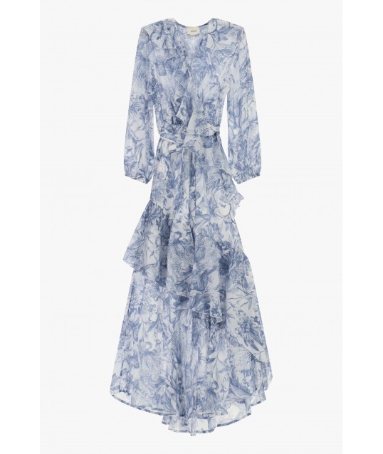 Robe longue à imprimé floral et volants asymétriques Dixie