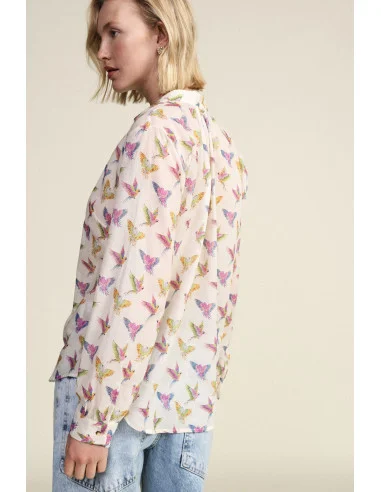 Patterned Blouse With Ruffled Neckline And Long Sleeves Dixie