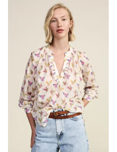 Blusa Fantasia Con Scollo Volant E Maniche Lunghe Dixie