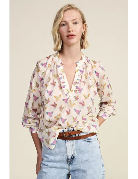 Blusa Fantasia Con Scollo Volant E Maniche Lunghe Dixie