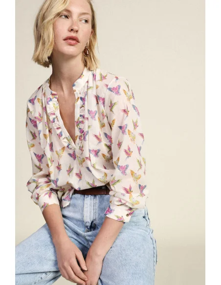 Blouse fantaisie avec col volant et manches longues Dixie