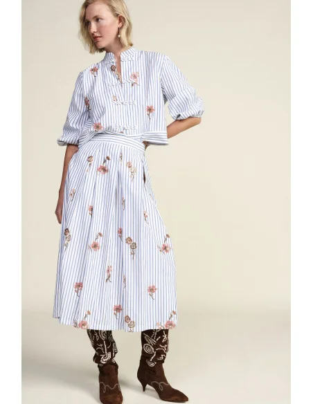 Pleated Striped Skirt with Floral Print Dixie