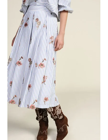 Pleated Striped Skirt with Floral Print Dixie