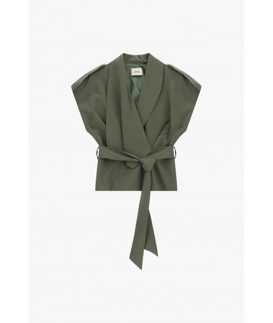 Sleeveless Jacket With Belt And Structured Shoulders Dixie