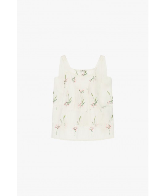Top à larges bretelles et broderie florale Dixie