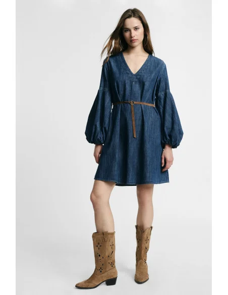 Short Dress With Wide Sleeves And Belt Please