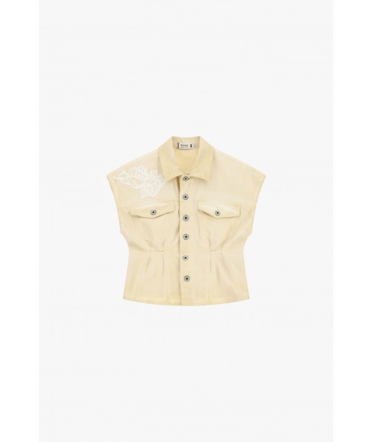 Veste courte en jean avec épaules larges et détails brodés Please