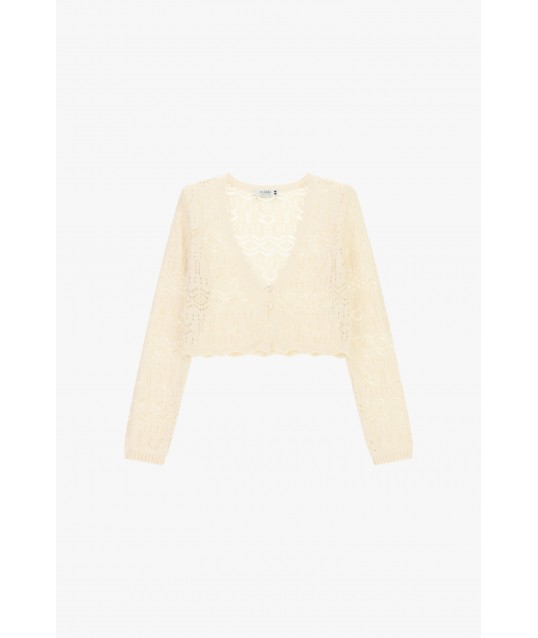 Cardigan court perforé à manches longues Please