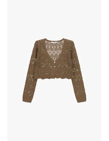 Short Perforated Cardigan With Long Sleeves Please